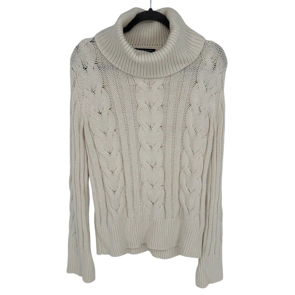Banana Republic Cable Knit Cowl Neck Sweater Women XS White Wool Blend Pullover